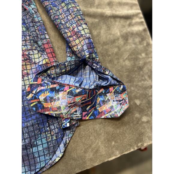 Visconti Black Shirt Mens‎ Small Blue Paisley Windowpane Long Sleeve Button Up - Picture 2 of 6